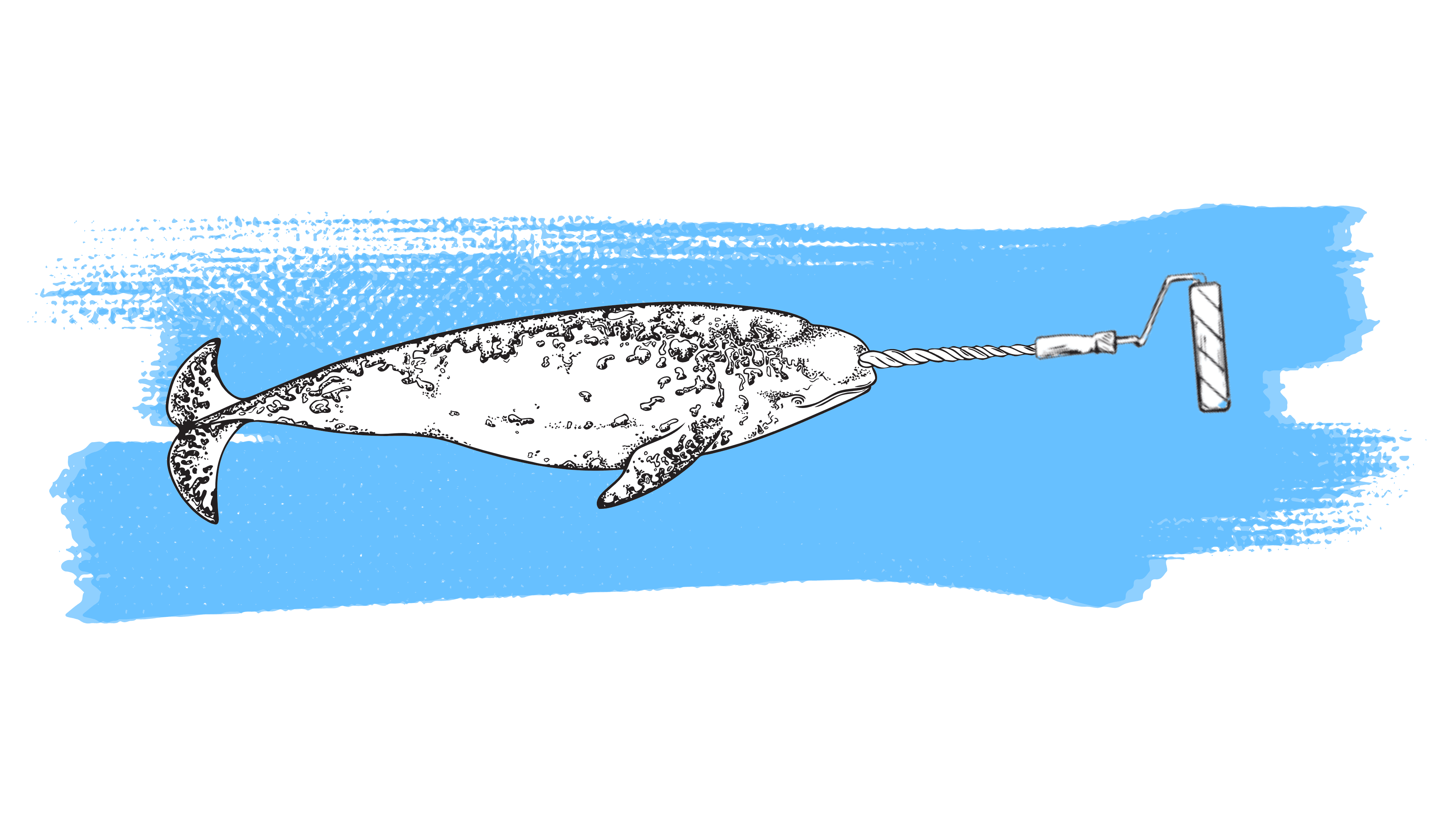 Gnarlywall illustrated narwhal with a paint-roller tusk